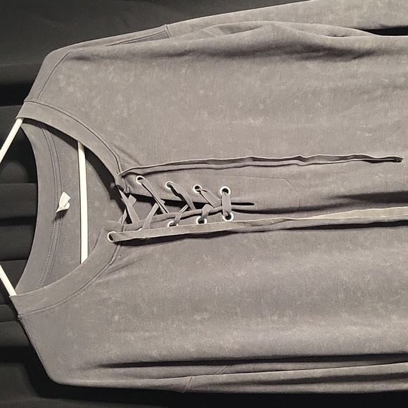 Mudd Jrs Large Distressed Front Tie Sweater Long Sleeve Top Gray Brown - Picture 2 of 9